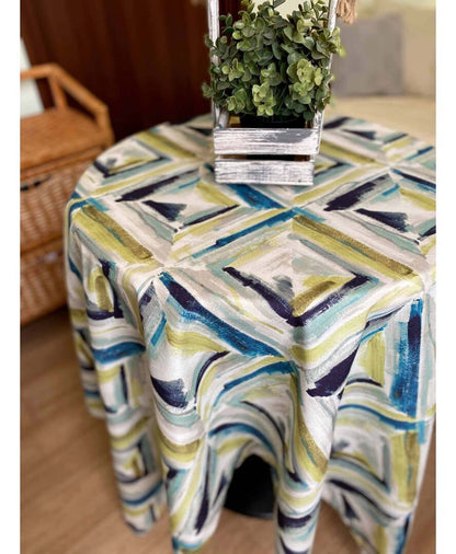 Green And Blue Cotton Geometric Pattern Tablecloth | Squares, Rhombus Textile, Housewarming Present Idea