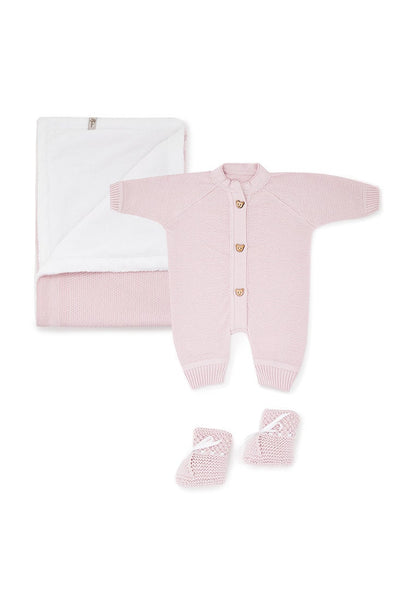 Pink Knitted Baby Set Of A Blanket, Bodysuit, Booties | Beautiful, Versatile Set For Newborns, Infants, Present For Baby Shower