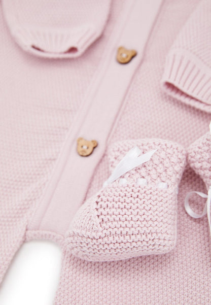 Pink Knitted Baby Set Of A Blanket, Bodysuit, Booties | Beautiful, Versatile Set For Newborns, Infants, Present For Baby Shower