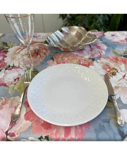 Blue Cotton Tablecloth With Big Pink Peonies Print | Festive Home Decoration, Kitchen, Living Room Textile, Gift Idea.