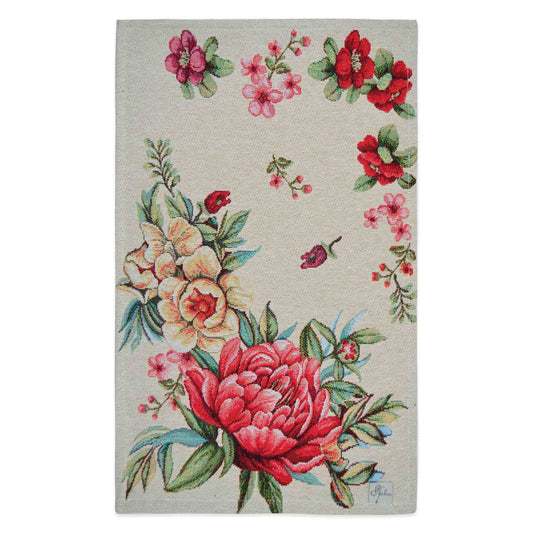 Set Of Four Beige Tapestry Placemats With Big Flowers Pattern | Festive Kitchen, Living Room Textile Set, Housewarming Present Idea