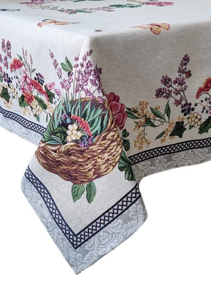 Tapestry Tablecloth With Lavender, Flowers, Butterflies Pattern | Festive Holiday Home Decor, Family, Friends Present Idea, Textile Set
