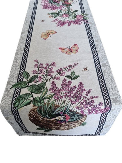 Tapestry Tablecloth With Lavender, Flowers, Butterflies Pattern | Festive Holiday Home Decor, Family, Friends Present Idea, Textile Set