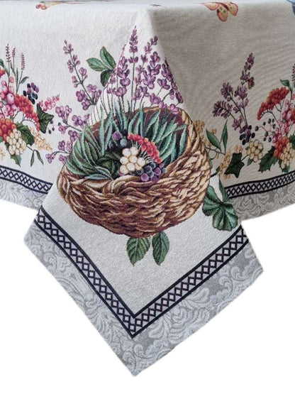 Tapestry Tablecloth With Lavender, Flowers, Butterflies Pattern | Festive Holiday Home Decor, Family, Friends Present Idea, Textile Set