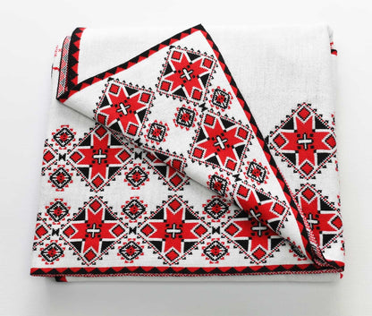 White Knitted Blanket With The Map Of Ukraine And Embroidery Print | Throw With Words I Love Ukraine, Present Idea