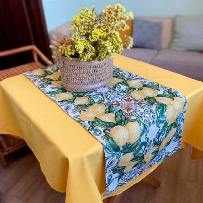 Tapestry Sicilian Lemons Print Tablecloth | High Quality Kitchen Table Cover, Festive Home Decor, Housewarming Present Idea