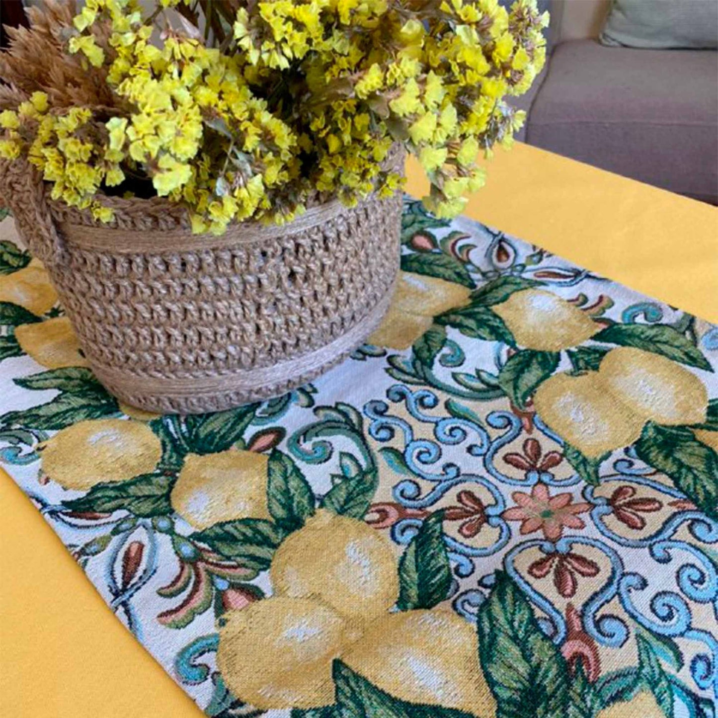 Tapestry Sicilian Lemons Print Tablecloth | High Quality Kitchen Table Cover, Festive Home Decor, Housewarming Present Idea