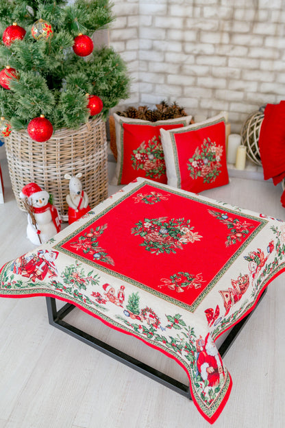 Red Christmas Tapestry Pillowcase With Santa Claus Portrait And X-mas Decor Pattern | New Year's Cushion Cover, Festive Home Decor, Gift Idea