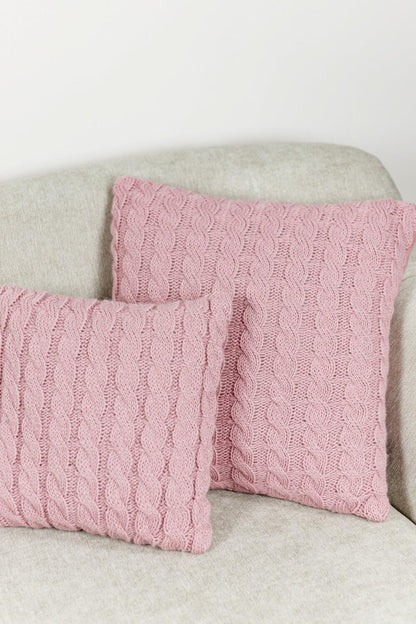 Pink Cable Knitted Pillowcase | Decorative Pillow Cover, Festive Home Decor, Living Room, Bedroom Textile, Housewarming Present Idea