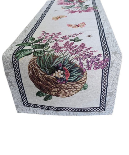 Tapestry Table Runner With Lavender, Flowers, Butterflies Pattern | Home Decor, Family And Friends Present Idea. Ukrainian Textile