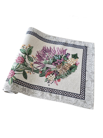 Tapestry Table Runner With Lavender, Flowers, Butterflies Pattern | Home Decor, Family And Friends Present Idea. Ukrainian Textile