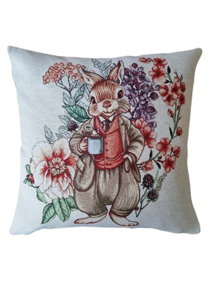 Tapestry Pillowcase With A Rabbit And Flowers Pattern | Easter Home Decor And Textile, Family Gift Idea