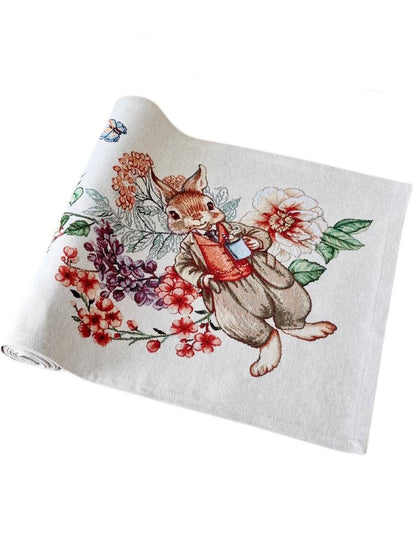 Tapestry Pillowcase With A Rabbit And Flowers Pattern | Easter Home Decor And Textile, Family Gift Idea
