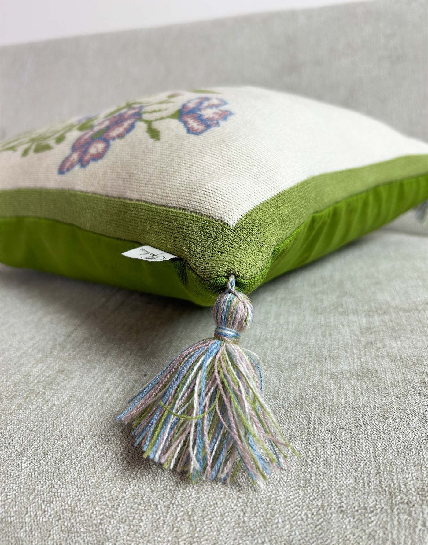 Knitted Pillowcase With Tassels, Bunnies, Flowers Pattern | Easter Festive Home Decor, Living Room, Bedroom Textile Set, Present Idea