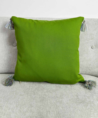 Knitted Pillowcase With Tassels, Bunnies, Flowers Pattern | Easter Festive Home Decor, Living Room, Bedroom Textile Set, Present Idea