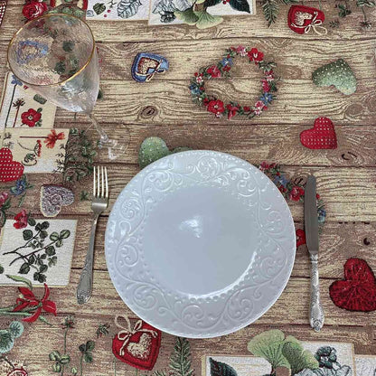 Brown Tapestry Tablecloth With Wooden, Roses, Hearts Pattern | Kitchen, Living Room, Home Decor, Festive Textile Set