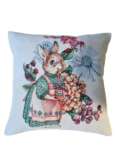 Tapestry Pillowcase With A Rabbit And Flowers Pattern | Easter Home Decor And Textile, Family Gift Idea