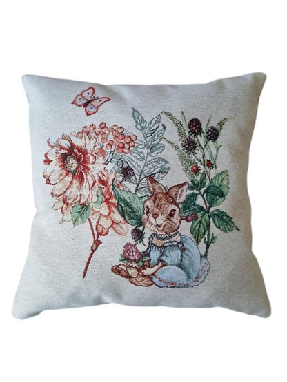 Tapestry Pillowcase With A Rabbit And Flowers Pattern | Easter Home Decor And Textile, Family Gift Idea