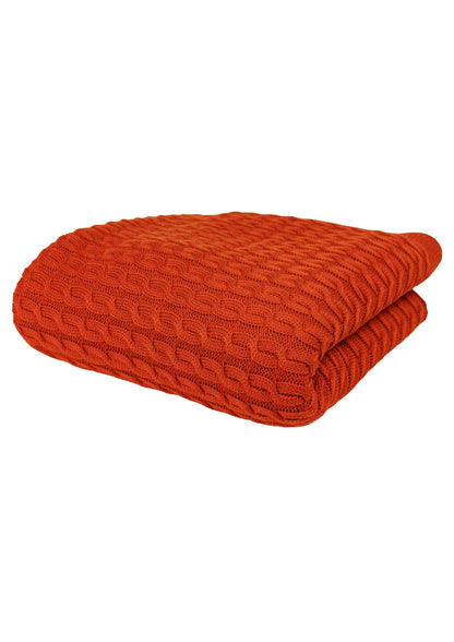 Orange Knitted Throw Blanket | Cozy Cable Knit Sofa Blanket | Soft Blanket for Couch or Bed | Autumn Home Decor Gift, Thanksgiving Housewarming Present