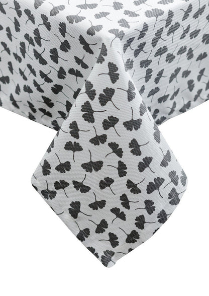 White Cotton Tablecloth With Grey Flowers Pattern | Floral Kitchen Table Cover, Housewarming Present Idea