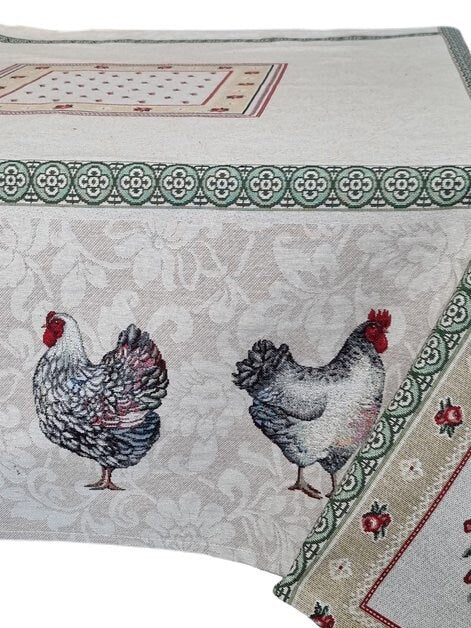 Tapestry Chicken Table Runner | Colourful Roosters Pattern Kitchen Textile Set, Easter Decor