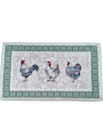 Tapestry Chicken Table Runner | Colourful Roosters Pattern Kitchen Textile Set, Easter Decor