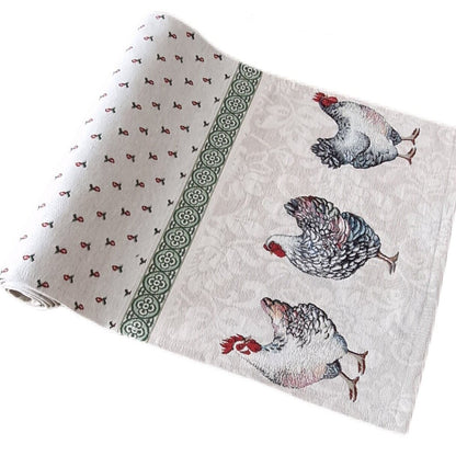Tapestry Chicken Table Runner | Colourful Roosters Pattern Kitchen Textile Set, Easter Decor