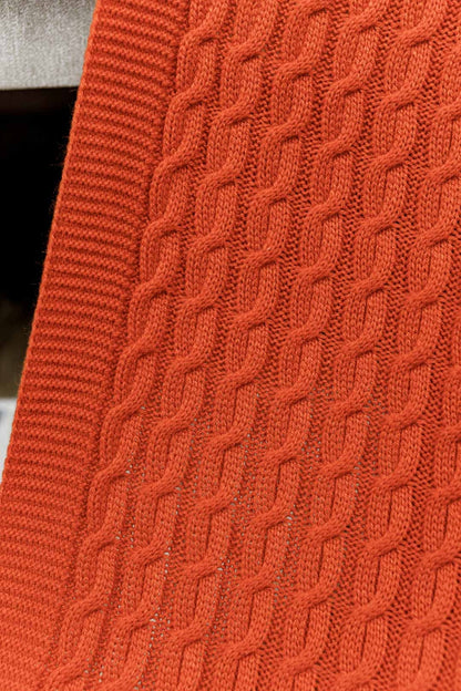Orange Knitted Throw Blanket | Cozy Cable Knit Sofa Blanket | Soft Blanket for Couch or Bed | Autumn Home Decor Gift, Thanksgiving Housewarming Present