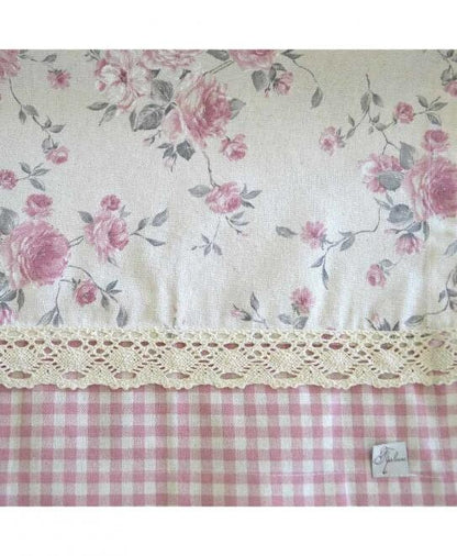 White Table Runner With English Roses Print And Lace Edging | Country Kitchen Textile Set, Home Decor