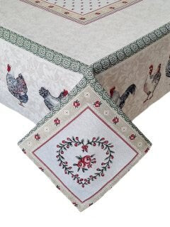 Tapestry Chicken Table Runner | Colourful Roosters Pattern Kitchen Textile Set, Easter Decor