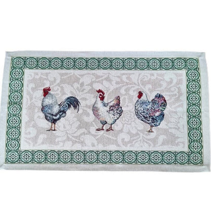 Tapestry Roosters Placemat | Chicken Pattern Napkin, Easter Table Linens Set