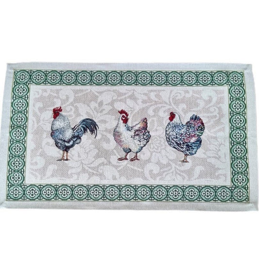 Tapestry Roosters Placemat | Chicken Pattern Napkin, Easter Table Linens Set