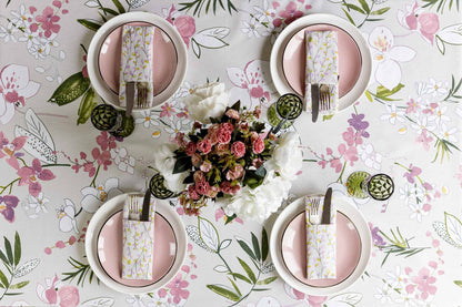 Cotton Orchid Pattern Tablecloth | Pink Floral Kitchen Textile Set, Housewarming Gift